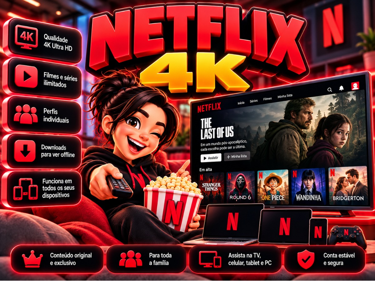 Netflix 4K — Conta Estável e Segura